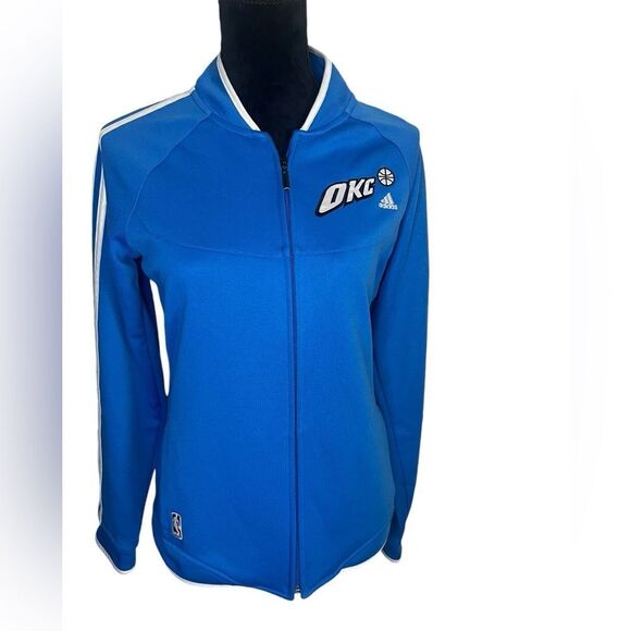 ADIDAS NBA OKLAHOMA CITY THUNDER BASKETBALL WOMENS BLUE JACKET SIZE MEDIUM - Picture 8 of 12
